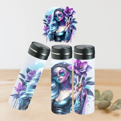 “Personalisierte Thermosflasche mit Tattoo-Style Design – Edelstahl Trinkflasche 450 ml – Geschenkidee für Trendsetter