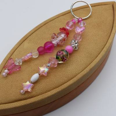 Taschenanhänger, rosa, Stern Schmetterling, Schlüsselring, 13 cm, Doppelstrang, Gastgeschenk