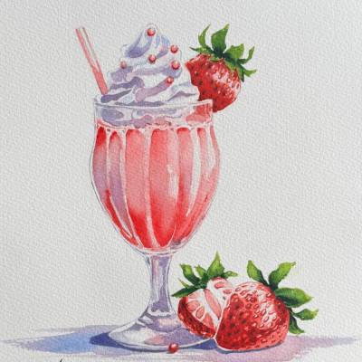 Original Aquarell "Erdbeertraum"  | 23 × 31 cm