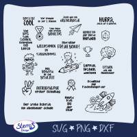 Einschulungsset 3 Plotterdatei Abenteuer Lernen – Sprüche & Illustrationen – SVG DXF PNG für Schule & Einschulung