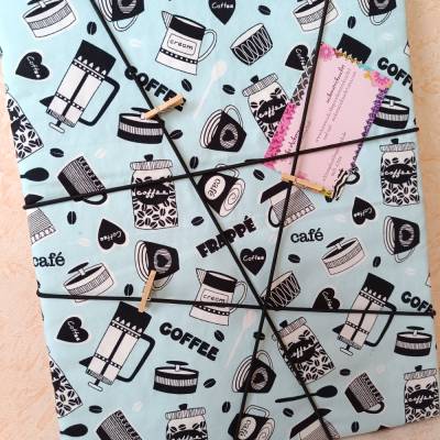 Pinnwand, Memoboard, Klemmwand aus Stoff, Fotopinnwand,  mit Kaffee-Motiven