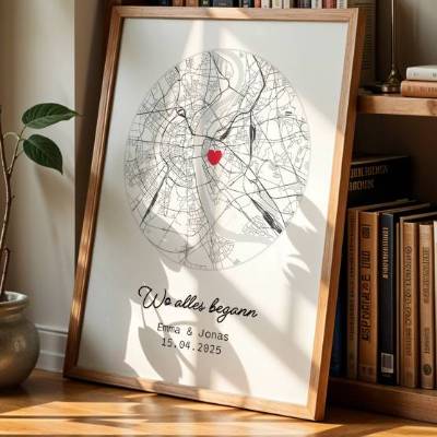 Wo alles begann – Stadtkarte mit Herz & Datum – Geschenk für sie & ihn