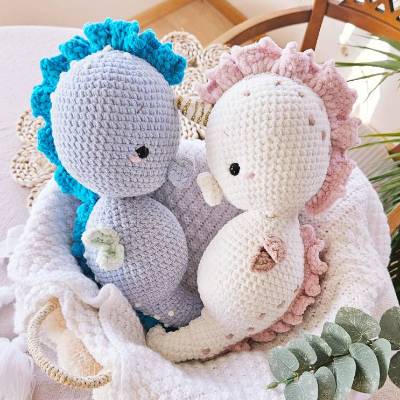 Seepferdchen Kuscheltier handgemacht groß | gehäkeltes Stofftier mit Einhorn