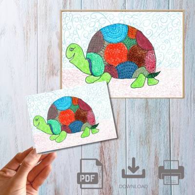 Postkarte, Poster, Illustration , bunte Schildkröte, gute Nacht, handgemalt, PDF Download