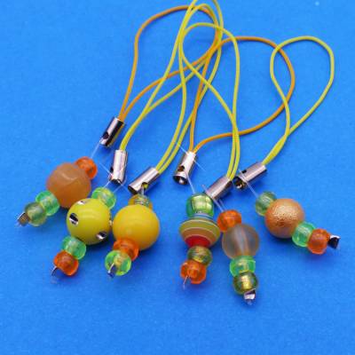 6 verschiedene Maschenmarkierer, gelb, orange, grün, Taschenbaumler, Handyanhänger