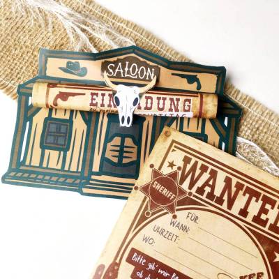 Western Einladung Kindergeburtstag – Druckvorlage Saloon Cowboy Bastelvorlage PDF