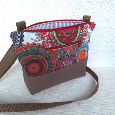 Schultertasche Crossbodytasche Mandala beschichtete Baumwolle veganes Leder Damen