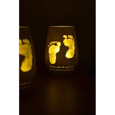 Personalisiertes Windlicht mit Hand- und Fußabdrücken als Geschenk zur Geburt, Taufe & Weihnachten