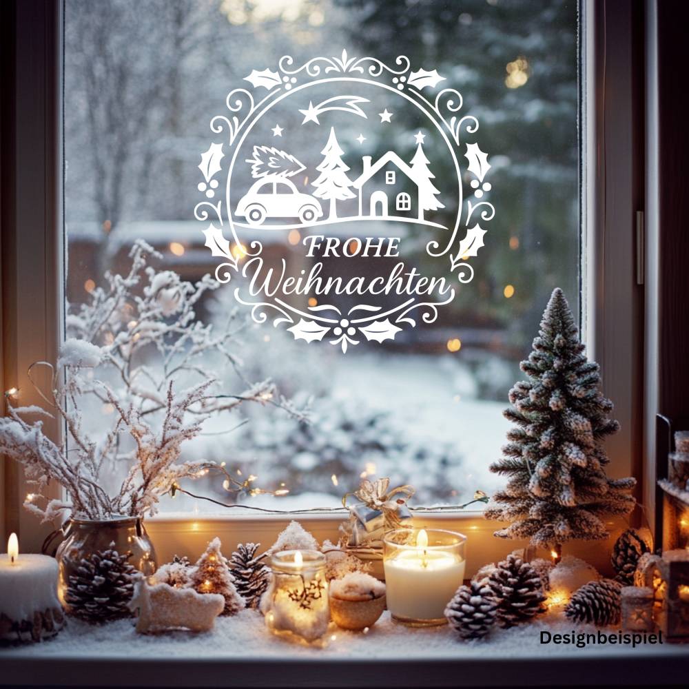 Fensterbild Kranz Aufkleber Frohe Weihnachten