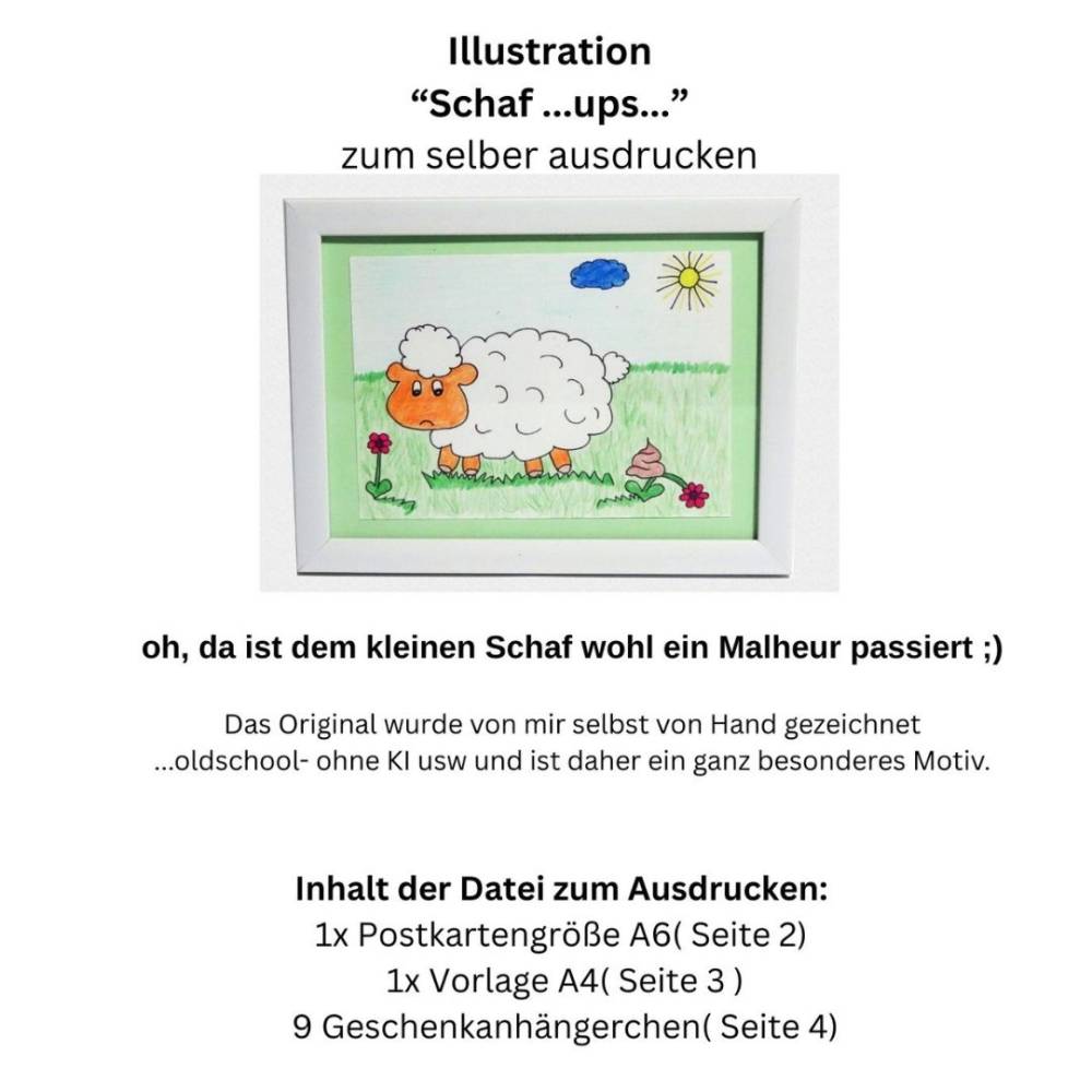 Postkarte, Poster, Illustration , Schaf ups, gute Nacht, handgemalt, PDF Download Bild 4