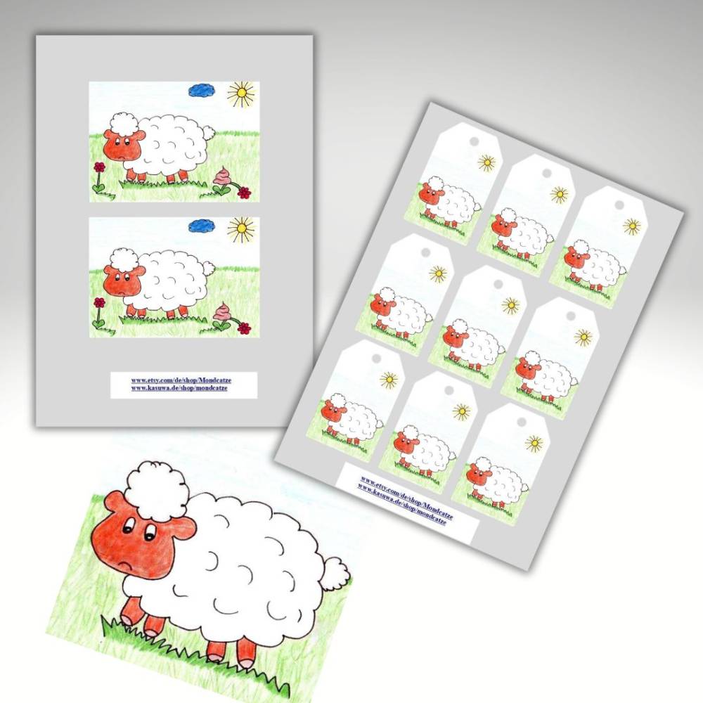 Postkarte, Poster, Illustration , Schaf ups, gute Nacht, handgemalt, PDF Download Bild 5