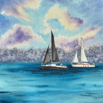 Original Aquarell "The black Sailboat" |  41 × 31 cm