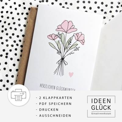 Geburtstagskarte | Klappkarte | Postkarte | Herzlichen Glückwunsch | Karte | A6 | Datei | PDF Vorlage