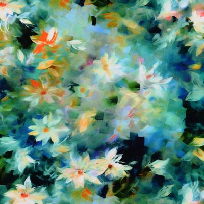 Viskose  Abstrakt Blumen grün (1m/10,-€)