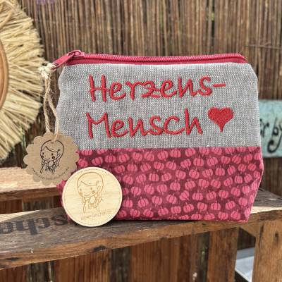 Herzensmensch Schminktasche – Geschenk Kosmetiktasche, Kulturbeutel individuell bestickt