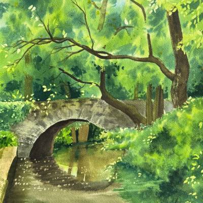 Original Aquarell "Brücke" | 41 × 31 cm