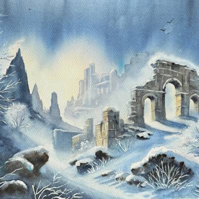 Original Aquarell "Mysteriöse Ruinen" | 41 x 31 cm