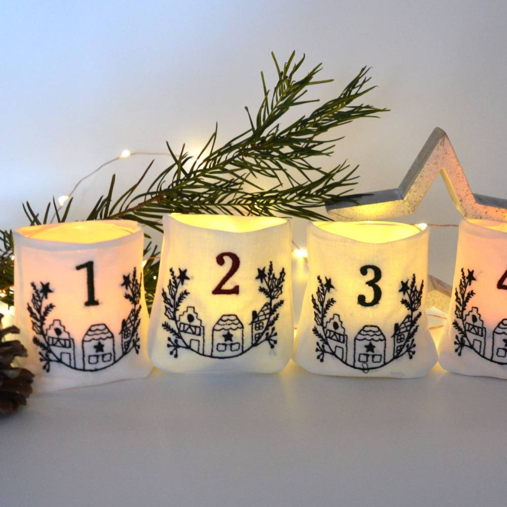 ITH Lichterbeutel klein Advent Häuser 10x10cm Bild 1