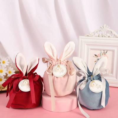 Geschenkverpackung Ostern mit süßen Öhrchen 3er -Set, Geschenkbeutel Stoffverpackung
