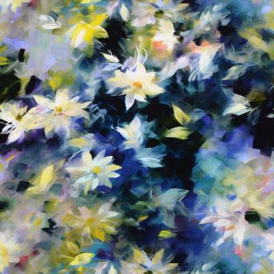Viskose  Abstrakt Blumen blau (1m/10,-€)