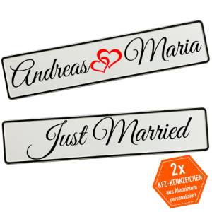 Kennzeichen Hochzeit mit Namen Deko Hochzeitsauto Hochzeitskennzeichen selbst gestalten Motiv