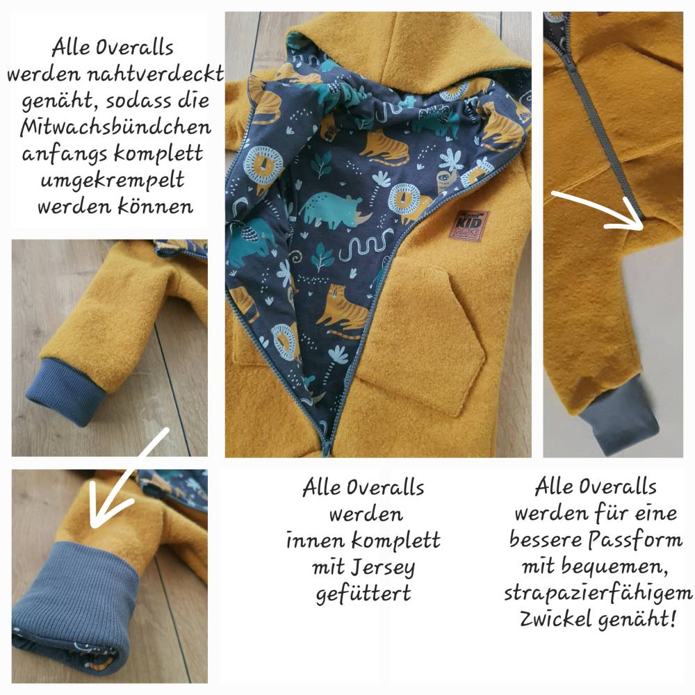 Wollwalkoverall Baby 50-98 mit Mitwachsbündchen, nach Wunsch individuell gefertigt, Wollwalk Overall, Walkoverall Wolle Bild 9