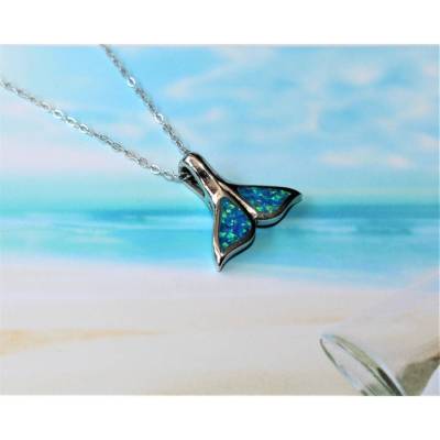 Kettenanhänger, Anhänger, Flosse, Walflosse, synthetischer Opal, Silberkette