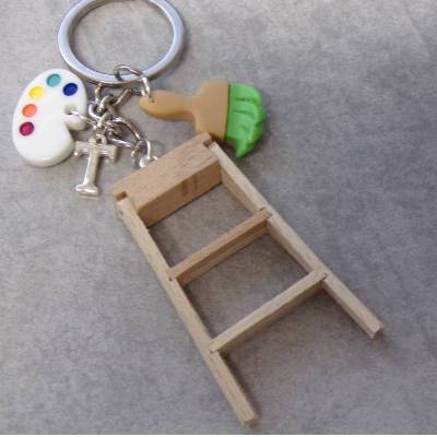 Schlüsselanhänger Maler und Lackierer – personalisierbarer Anhänger mit Holzleiter, Pinsel & Farbpalette