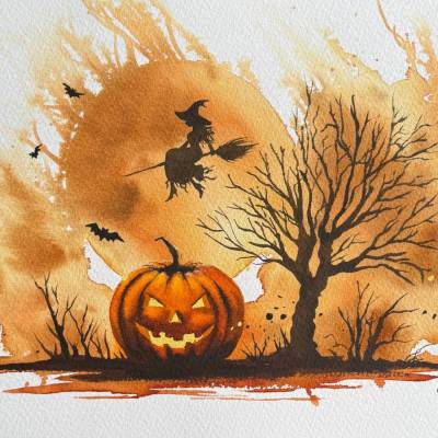 Original Aquarell "Halloween" | 23 × 31 cm