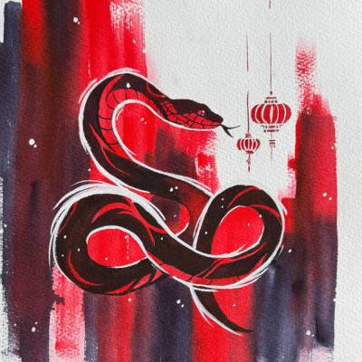 Original Aquarell "Schlange"  | 23 × 31 cm