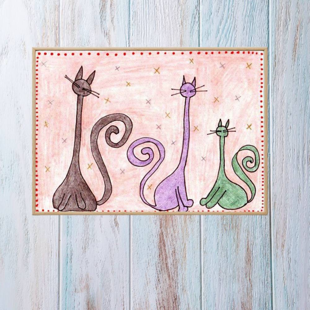 Postkarte, Poster, Illustration , Sternenkatzen, Katzen, handgemalt, PDF Download Bild 2