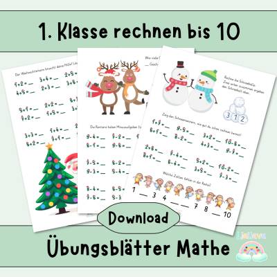 Weihnachtliche Übungsblätter Mathe – 1. Klasse Zahlenbereich 10 - PDF Download