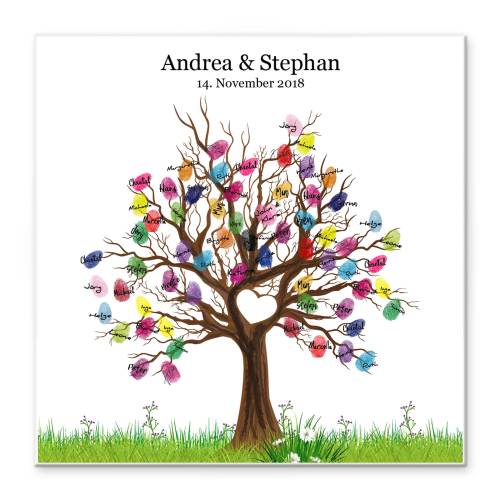 Personalisierte Hochzeit Fingerabdruck Leinwand – Gästebuch Baum 50x50 cm – Traumhaftes Geschenk zur Trauung