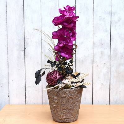 Tisch Gesteck Aufsteller Tischdeko lila Orchidee Wohndeko haltbar Kunstblumendeko