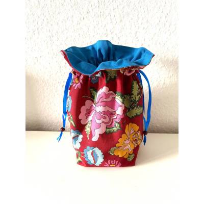 Kleiner Stoffbeutel Geschenkesäckchen Innenfutter Boden 25x25,5x12 cm Zugband Blumen