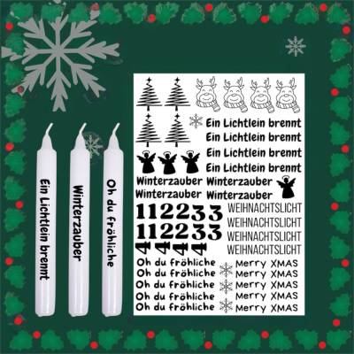 Kerzenfolie Kerzentattoo „Weihnachten“  2x A5 Wasserschiebefolie Tattoofolie DIY