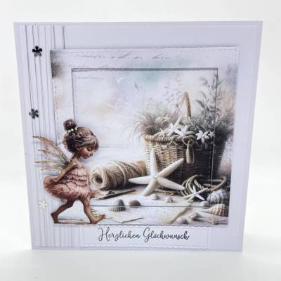 Maritime Geburtstagskarte mit Elfe – Glückwunschkarte Strand & Urlaub – personalisierbar