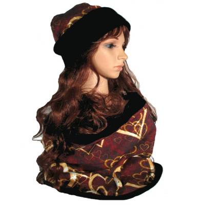 Winter Set Loopschal & Mütze *Hearts* – Kuscheliges Damen-Set mit Herzmuster aus Sommersweat und Fleece