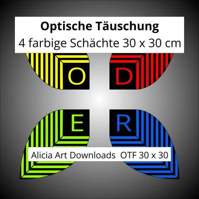 Optische Täuschung aus vier farbigen Schächten
