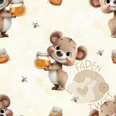 Stoff Meterware - Bär, Honigbär, Honig, Süß, Bienen, Baby Stoff, Kinderstoff - Exklusive Eigenproduktion