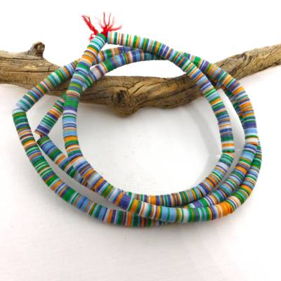 Vinyl Disc Scheiben 6,3 mm aus Afrika – Türkis, Lila, Orange, 86 cm Strang für Schmuckherstellung