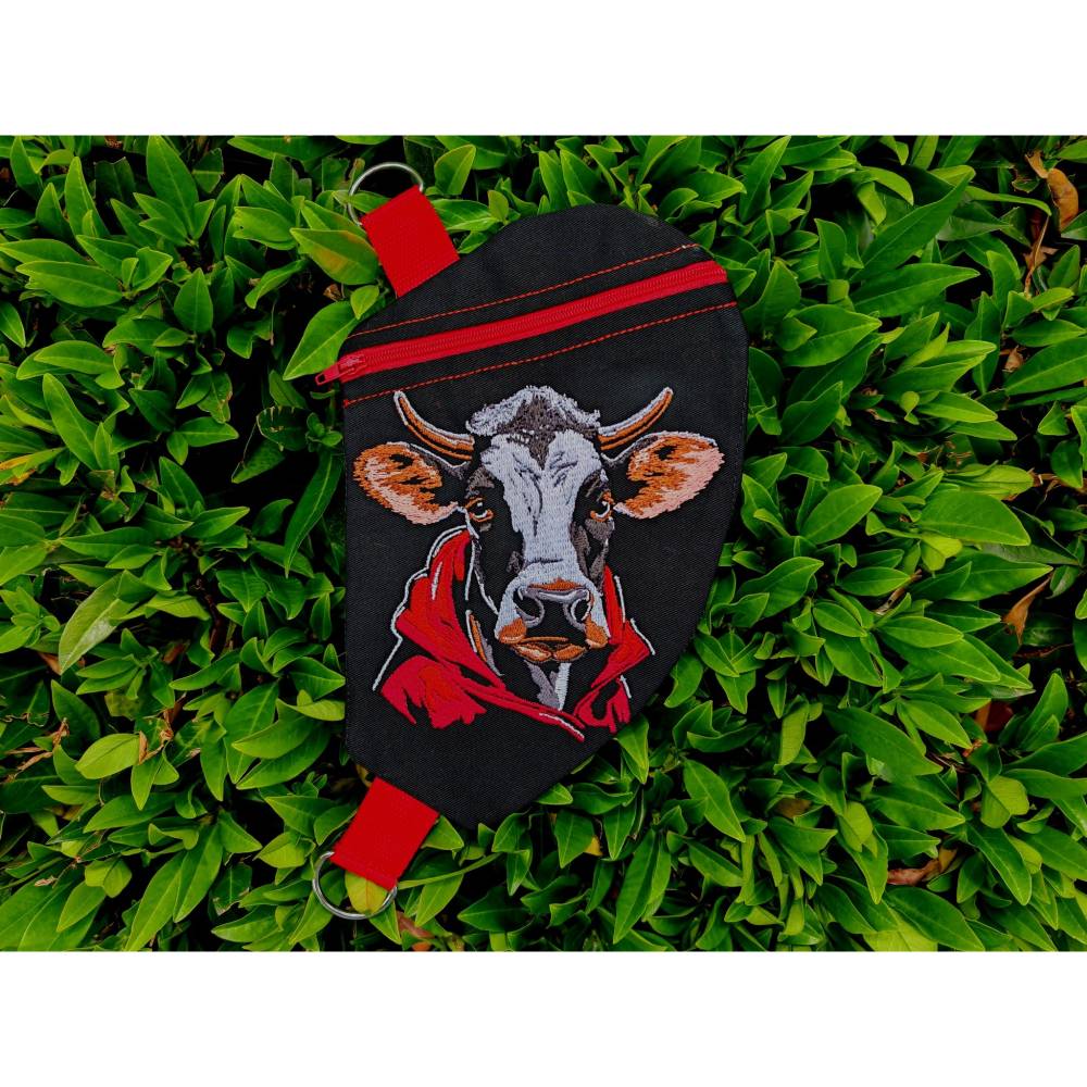 Kuh cool Lichteffekt Stickdatei 12-14x18cm– Lustiges Kuhmotiv im Hoodie für dunkle Stoffe Bild 5