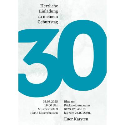 Einladung zum 30. Geburtstag – Schlichte und personalisierbare Karte