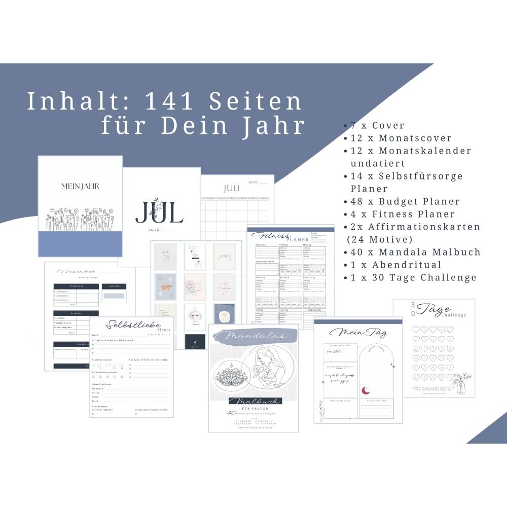 Selbstfürsorge lernen Set, Jahresplaner Bundle 141 Seiten zum ausdrucken inkl. u.a. Affirmationskarten, Mandalas, B Bild 2