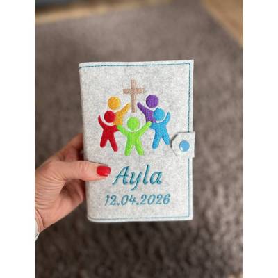 Personalisierte Gotteslobhülle aus Filz – Ihr seid meine Freunde 2026 - mit Name und Datum