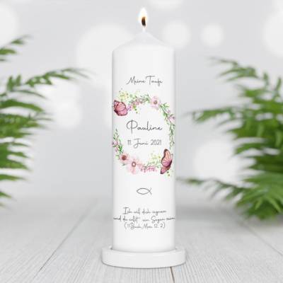 Taufkerze personalisiert mit Namen Datum und Taufspruch "Regenbogen Baum", Patenkerze, Taufkerze