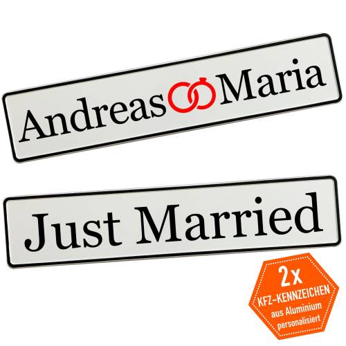 Kennzeichen Hochzeit mit Namen Deko Hochzeitsauto Hochzeitskennzeichen selbst gestalten Motiv Ringe