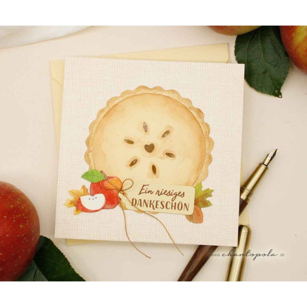 Dankeskarte „Apfelkuchen“ – Handgefertigte Grußkarte 14x14 cm mit Umschlag Bild 1