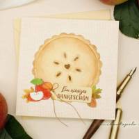 Dankeskarte „Apfelkuchen“ – Handgefertigte Grußkarte 14x14 cm mit Umschlag