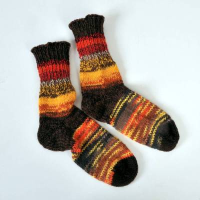  Dicke warme Kuschelsocken Gr.35/36 in Herbstfarben Haussocken Stiefelsocken handgestrickt Wolle Unikat